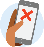 Hand holding a phone with an 'X' on it