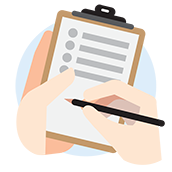 Hands marking off a checklist